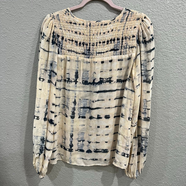 NWT Sanctuary Lightweight Long Sleeve Boho Blouse Cream + Blue X-Small