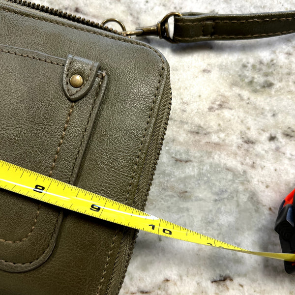 Olive Green Faux Leather Crossbody Clutch