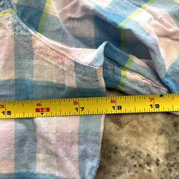 Hollister Y2K Teal + White Plaid Button Down Top Large