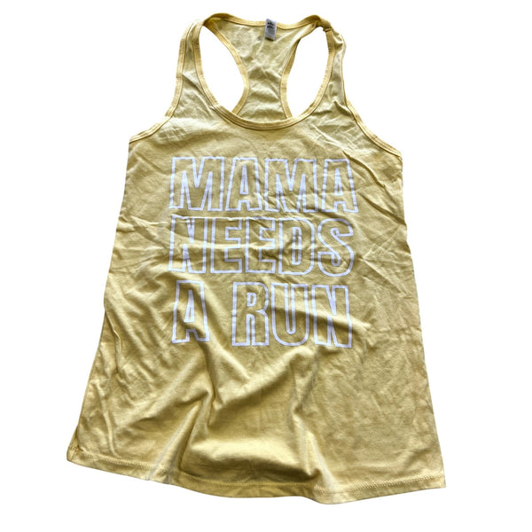 Mama Needs a Run Yellow Athletic Tank Medium