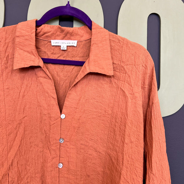 Jane + Delancey Orange Crinkle Button Down Blouse Small