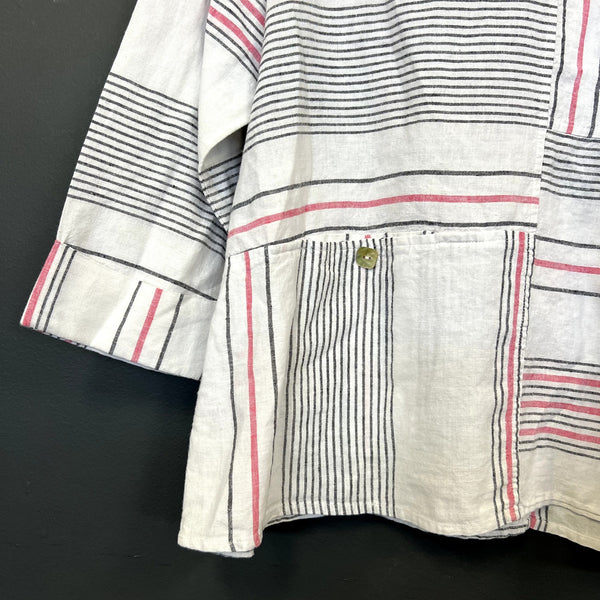 Habitat Clothing Abstract Striped Linen 3/4 Sleeve Blouse Size Medium