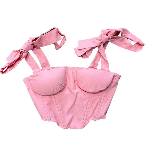 FashionNova Light Pink Tie Shoulder Corset Festival Top Size Small