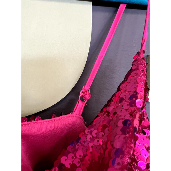 Idem Ditto Boutique Hot Pink Sequin Spaghetti Strap Tank Top Size Small