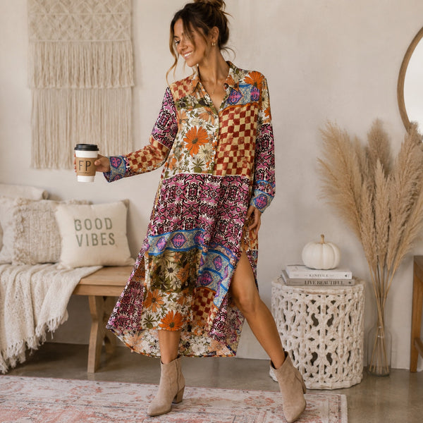 Free People Jackie Printed Button Down Maxi Dress Size Medium
