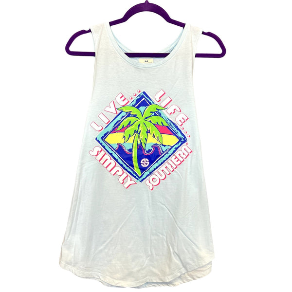 NWOT Simply Southern Light Blue Tropical Palm Tank Top Size Large