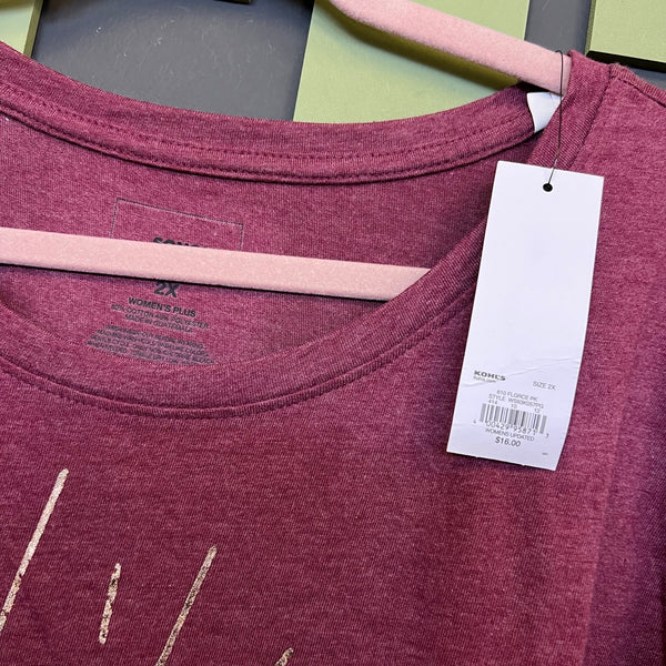 NWT Sonoma Full of Grace Maroon Casual Graphic Tee Size 2XL