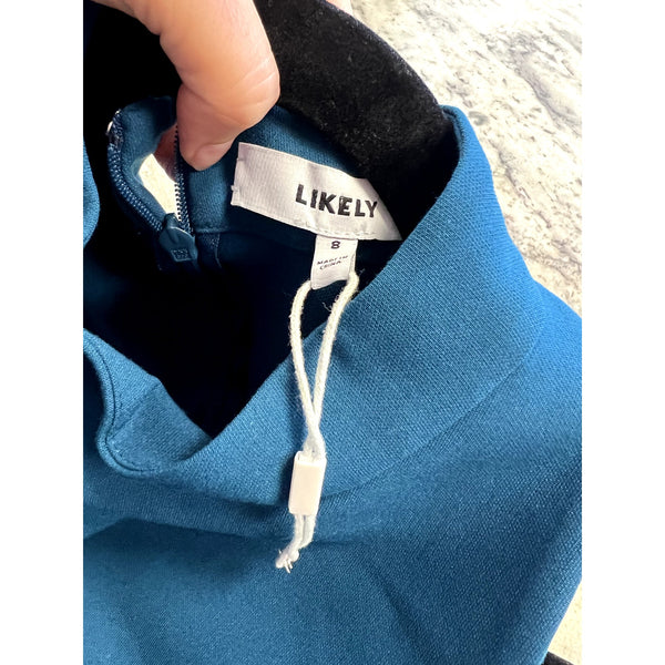 NWOT Likely Teal Mock Neck Ruffle Hem Midi Dress Size 6