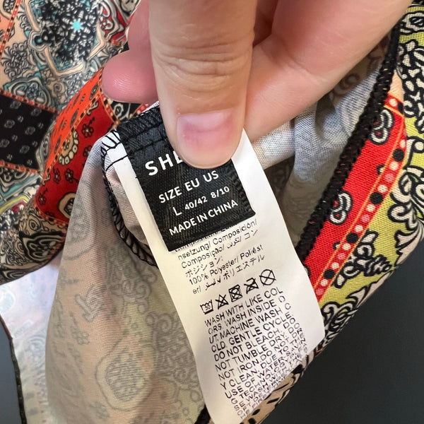 Women's Mixed Print V-Neck Bohemian Blouse Large
