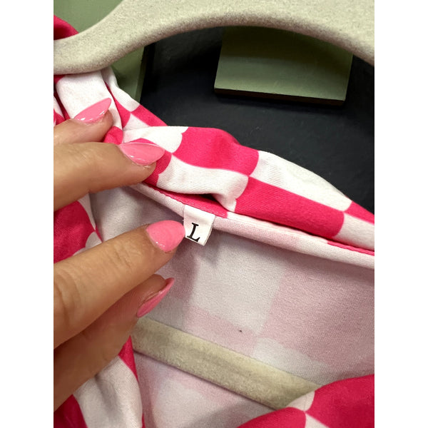 Women's Pink + White Checkered Pajama Set Size Large