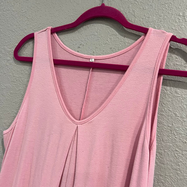 Women's Light Pink Solid V-Neck Jumpsuit Large