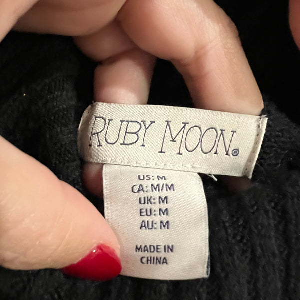 Ruby Moon Side Slit Thick Black Tunic Turtleneck Medium