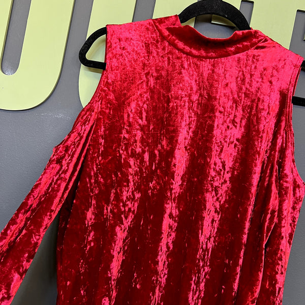 NWOT Crushed Red Velvet Open Shoulder Long Sleeve Blouse 1XL