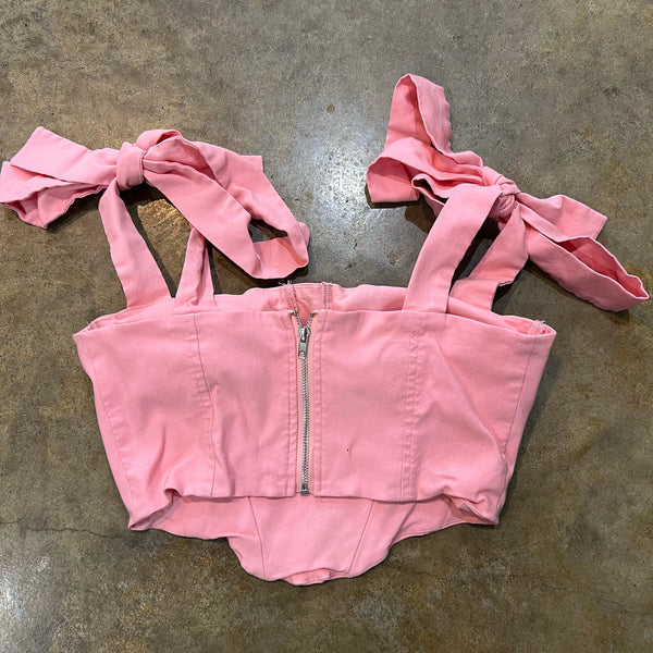 FashionNova Light Pink Tie Shoulder Corset Festival Top Size Small