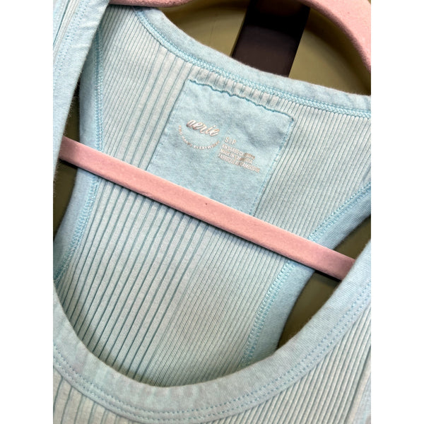 Aerie Aqua Blue Ribbed Scoop Neck Tank Size Small