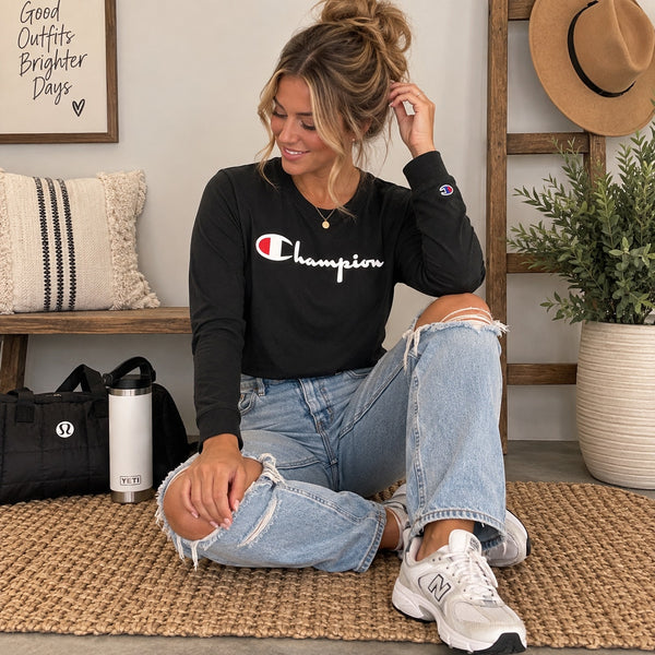 Champion Black Cropped Long Sleeve Tee Size XS