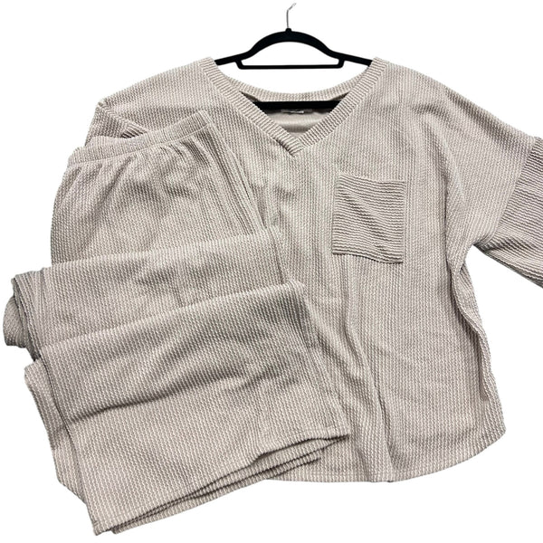 Women's Taupe Two Piece Ribbed Lounge Set Size 2XL