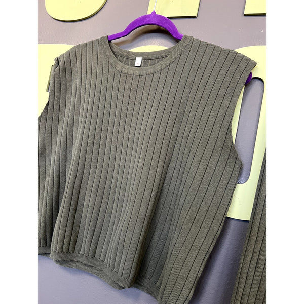 Women's Dark Green Ribbed Two Piece Sweater Set Size XL