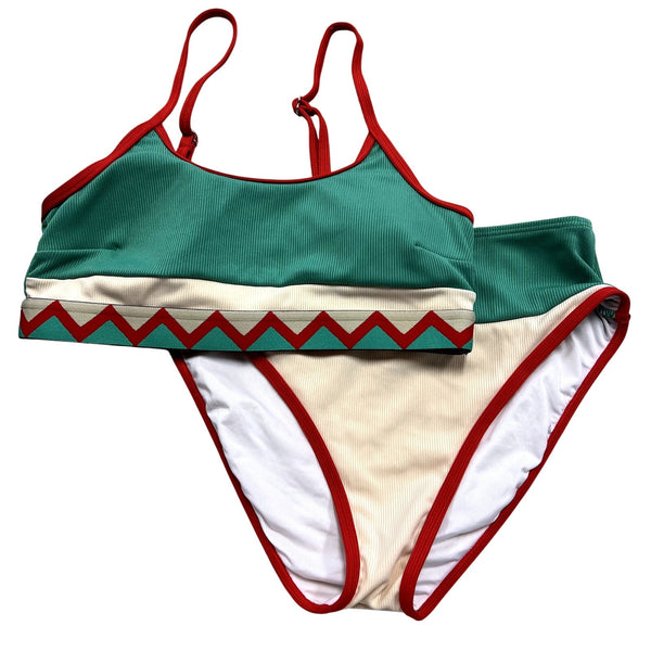Women's Bohemian Ribbed Two Piece Bikini Swimsuit Size Medium