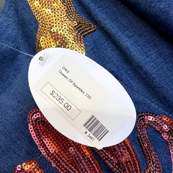 NWT $235 Rare Queen of Sparkles Y'all Sequin Denim Dress Size Large