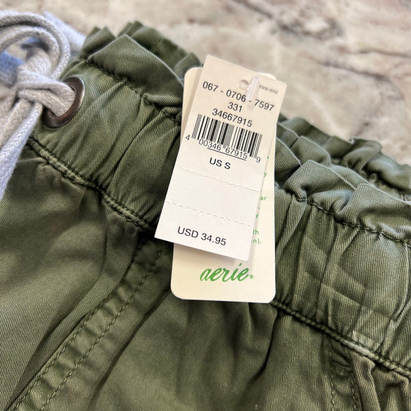 NWT Aerie Easy Woven Tie Waist Shorts Olive Green Small