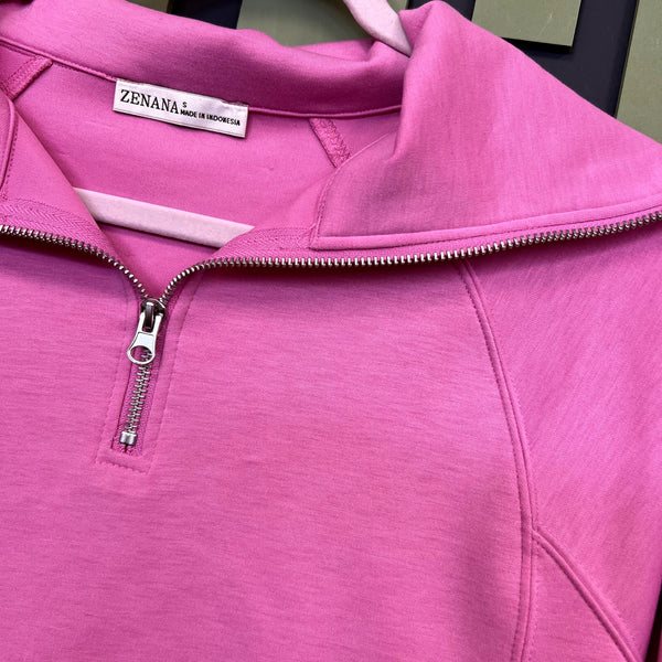 Zenana Pink Two Piece Butter Soft Jogger + Quarter Zip Set Size Small