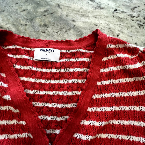 Old Navy So Soft Lite Red + White Striped Knit Cardigan Medium