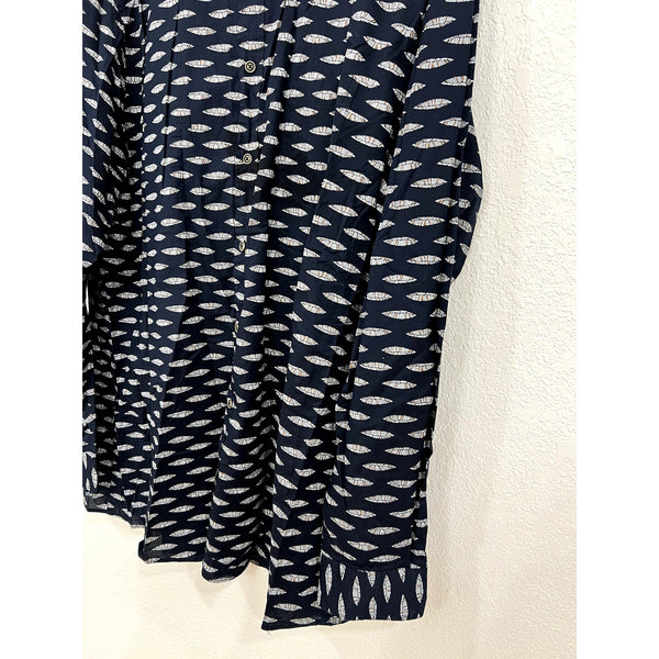 ROWM Navy Feather Print Button Down Shirt 2XL Tall