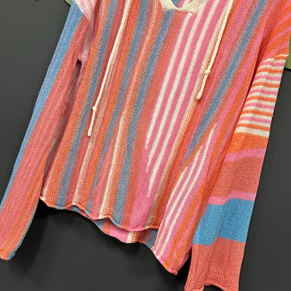 New In Boutique Orange + Blue Neon Hooded Sweater Medium