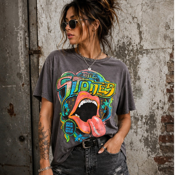 The Rolling Stones Neon Graphic Band Tee Size Small