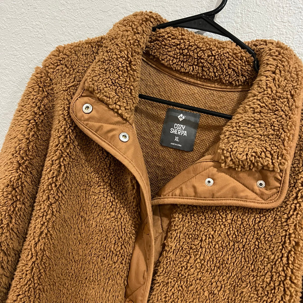 Member's Mark Cozy Brown Teddy Full Button Sherpa Jacket Size XL
