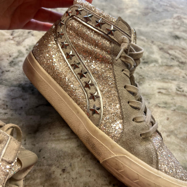 Vintage Havana Hailey Washed Silver Glitter High Rise Sneakers Size 9