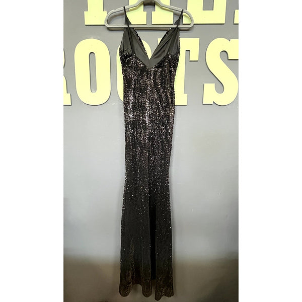 Hello Molly Women's Black Sequin V-Neck Open Back Maxi Dress Size XS