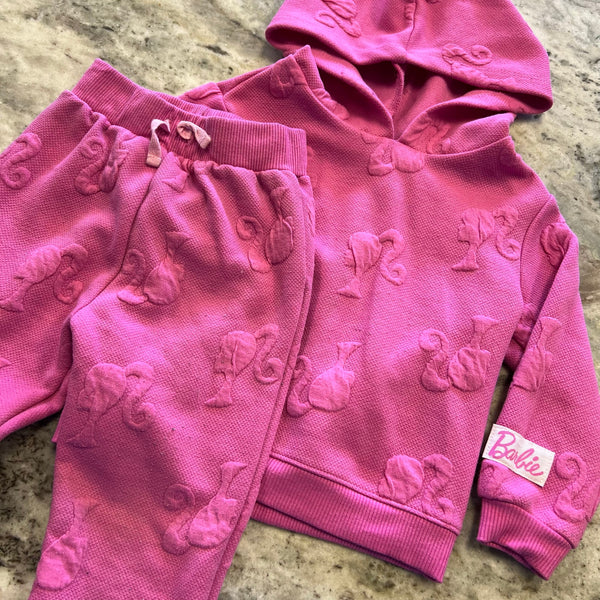 Barbie Girls Two Piece Set Pink Fleece Size 2T