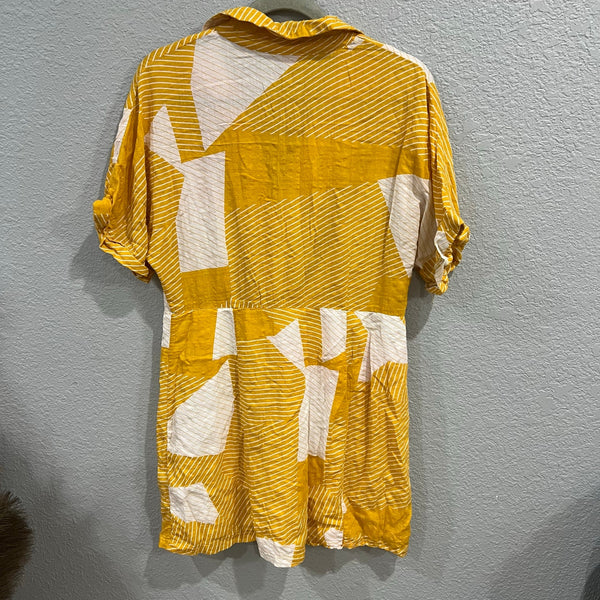 Loveriche Boutique Mustard Yellow + White Geometric Boho Mini Dress Large