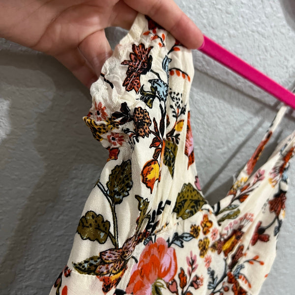 Wonderly Floral Ivory Spaghetti Strap Bohemian Dress XS