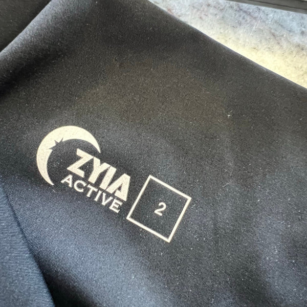 Zyia Active Black + Leopard Trim Leggings with Pockets Size 2