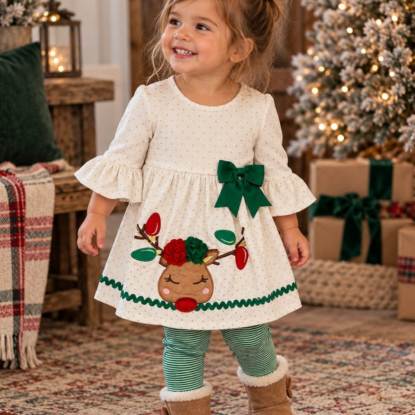 Bonnie Jean Girls Christmas Reindeer Two Piece Set 3T