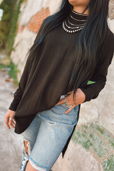 Black Oversized Side Slit Sweater