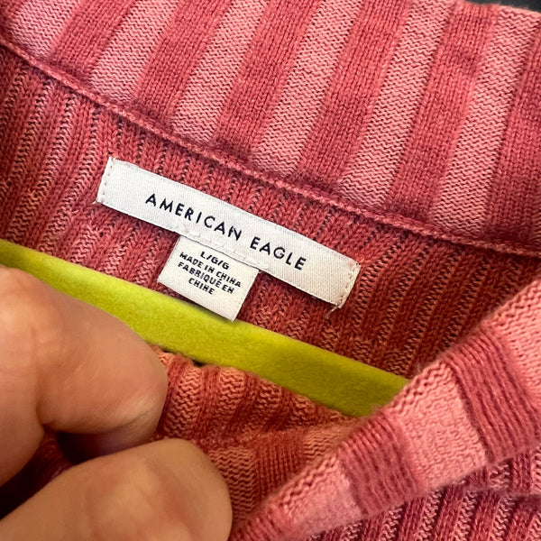 American Eagle Mauve Ribbed Fitted Crew Neck Sweater Large