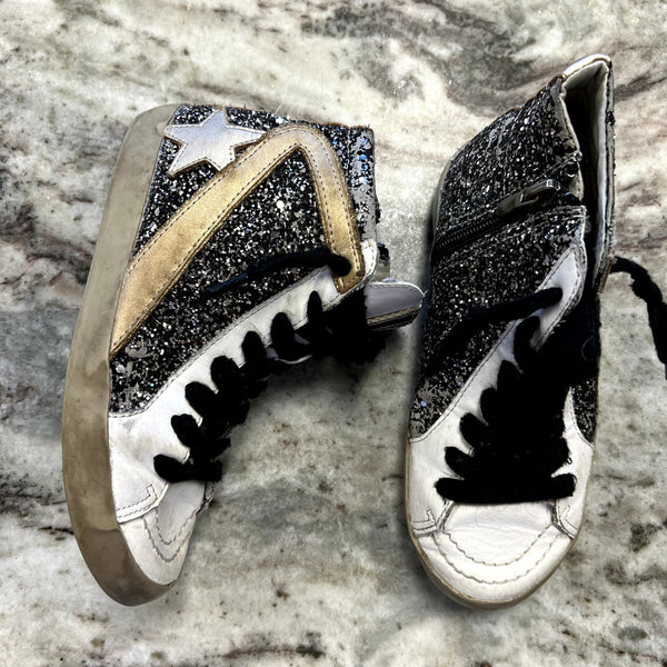 Shu Shop Black Glitter Star High Top Sneakers Youth Size 12