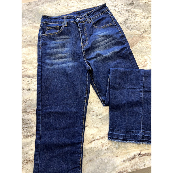 Women's Dark Wash Straight Leg Raw Hem Jeans Size 26