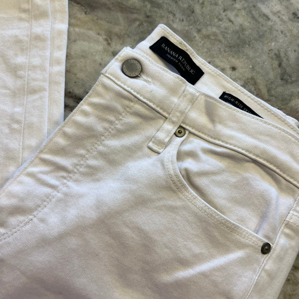 Banana Republic White High Rise Raw Hem Skinny Jeans Size 29
