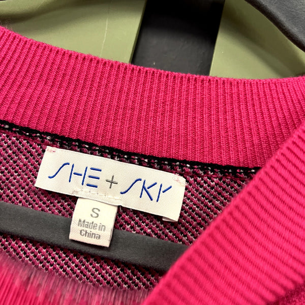 She + Sky Boutique Hot Pink Leopard Oversized Sweater Small