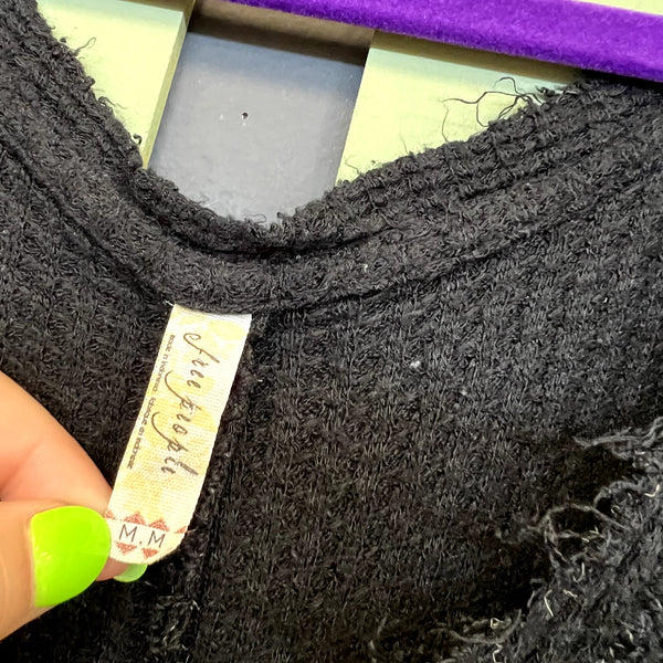 Free People Black Waffle Knit Tank Top Medium