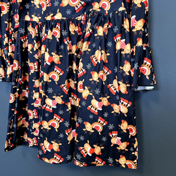 Girls Reindeer Ruffle Christmas Dress Size 8-9