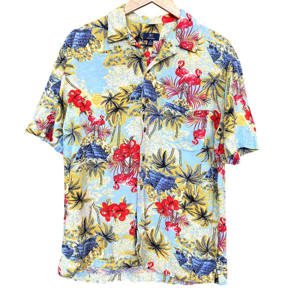 George Flamingo Tropical Button Down Summer Top Medium