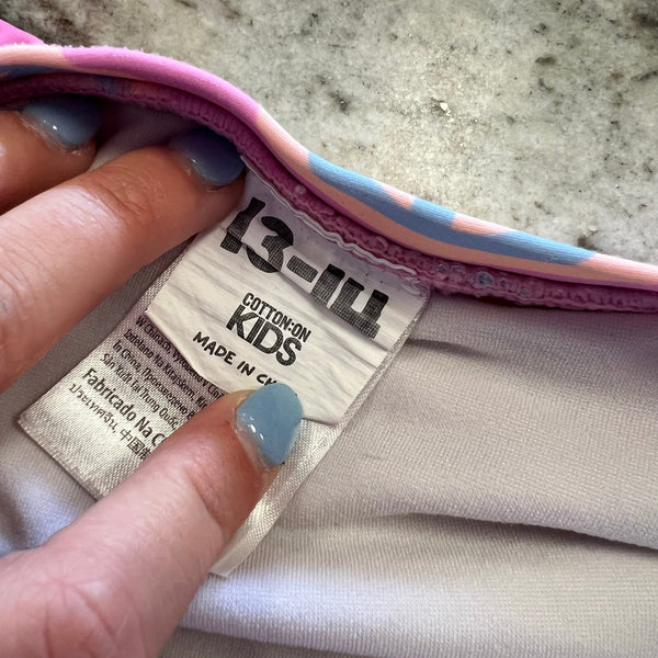 Cotton On Kids Pink Peace Ruffle Bikini Swimsuit Size 13/14