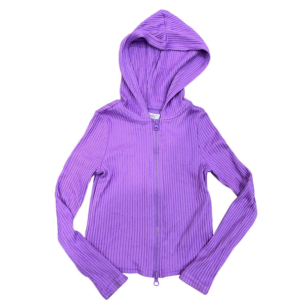 Planet Gold Girl's Ribbed Purple Hooded Jacket Small