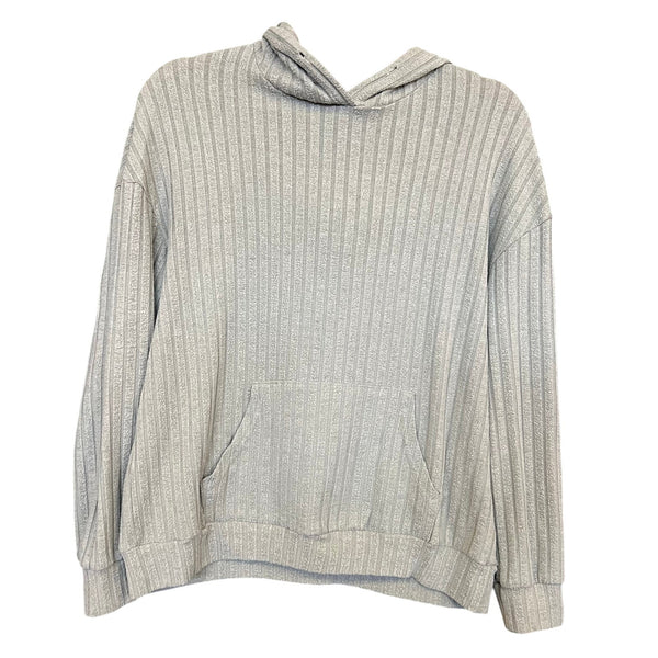 Women's Light Green Ribbed Hooded Lightweight Pullover Medium